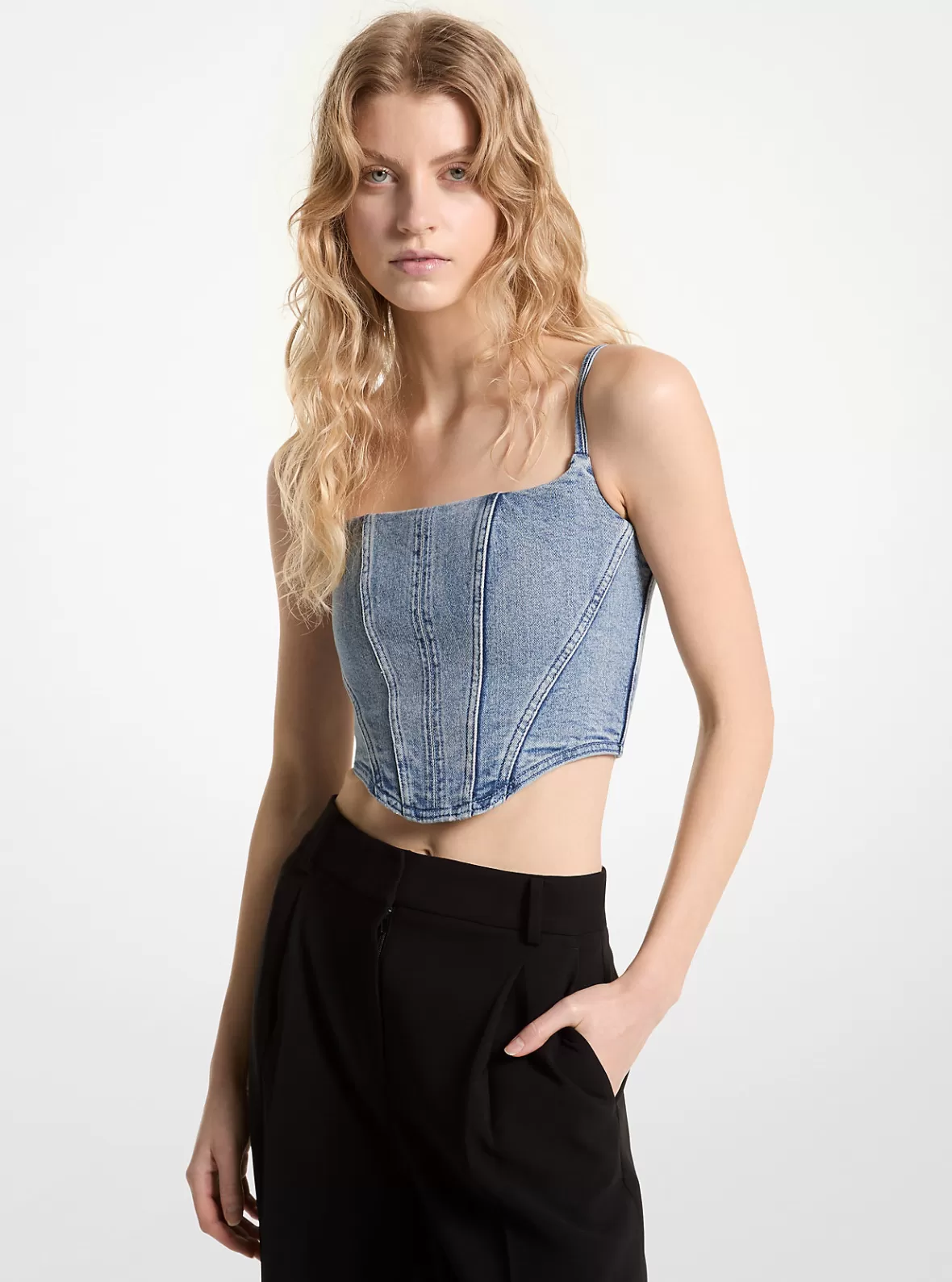 Michael Kors Stretch Denim Bustier Top*Women Tops