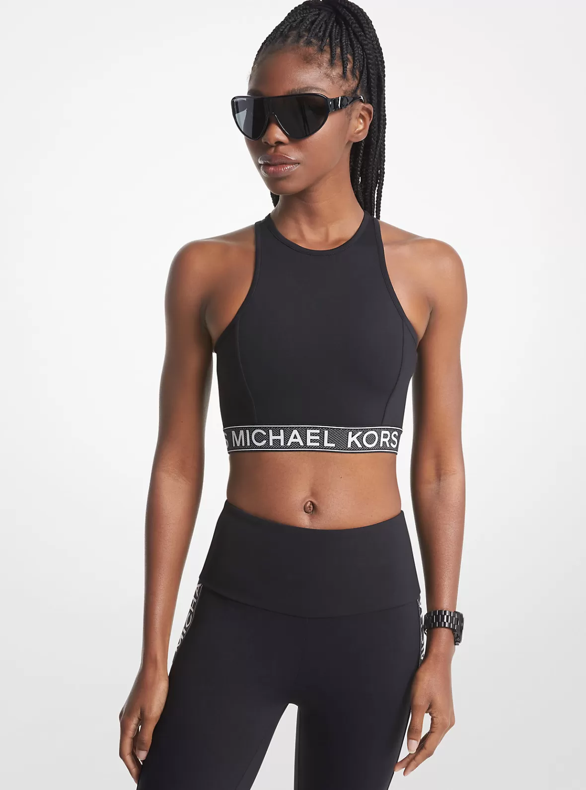 Michael Kors Stretch Nylon Logo Tape Racerback Sports Bra*Women Tops