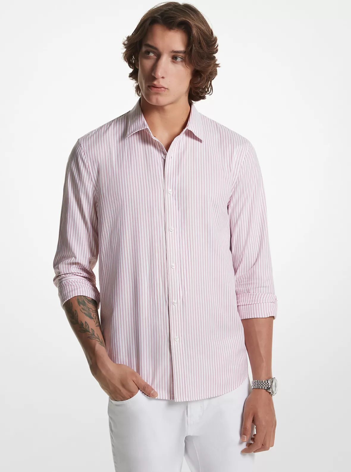 Michael Kors Striped Stretch Cotton Oxford Shirt* Shirts