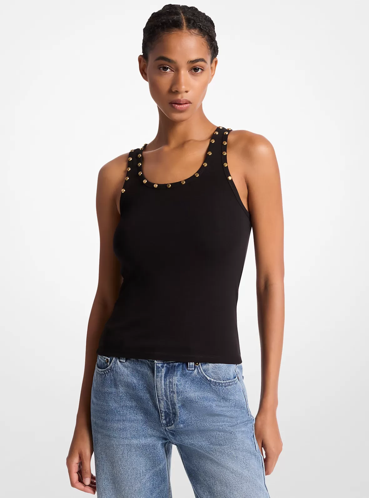 Michael Kors Studded Stretch Cotton Blend Tank Top*Women Tops