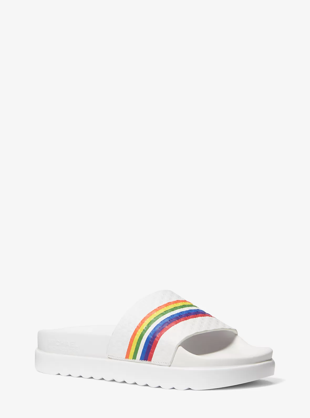 Michael Kors Tyra Rainbow Stripe Embossed Leather Slide Sandal*Women Sandals