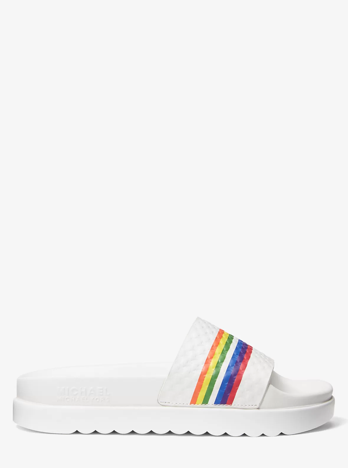 Michael Kors Tyra Rainbow Stripe Embossed Leather Slide Sandal*Women Sandals