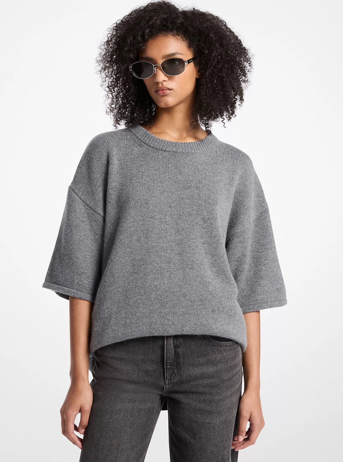 Michael Kors Wool and Cmere Blend Short-Sleeve Sweater*Women Shirts | Sweaters